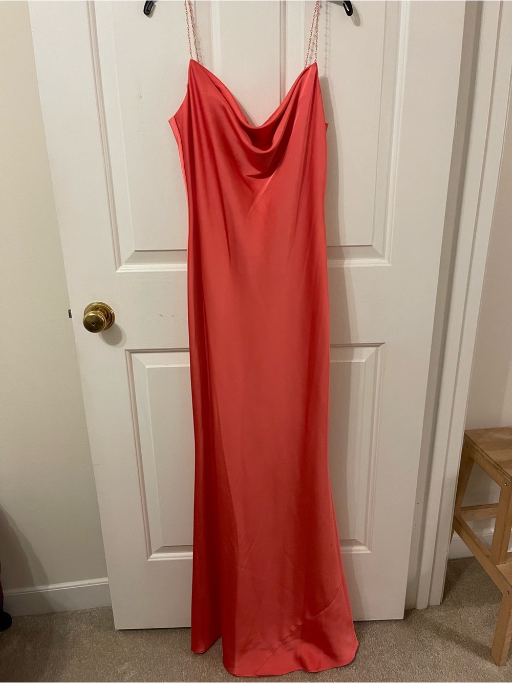 NWOT Adrianna Papell Stretch Satin Cowl Neck Rhinestone Strap Gown - Size 2